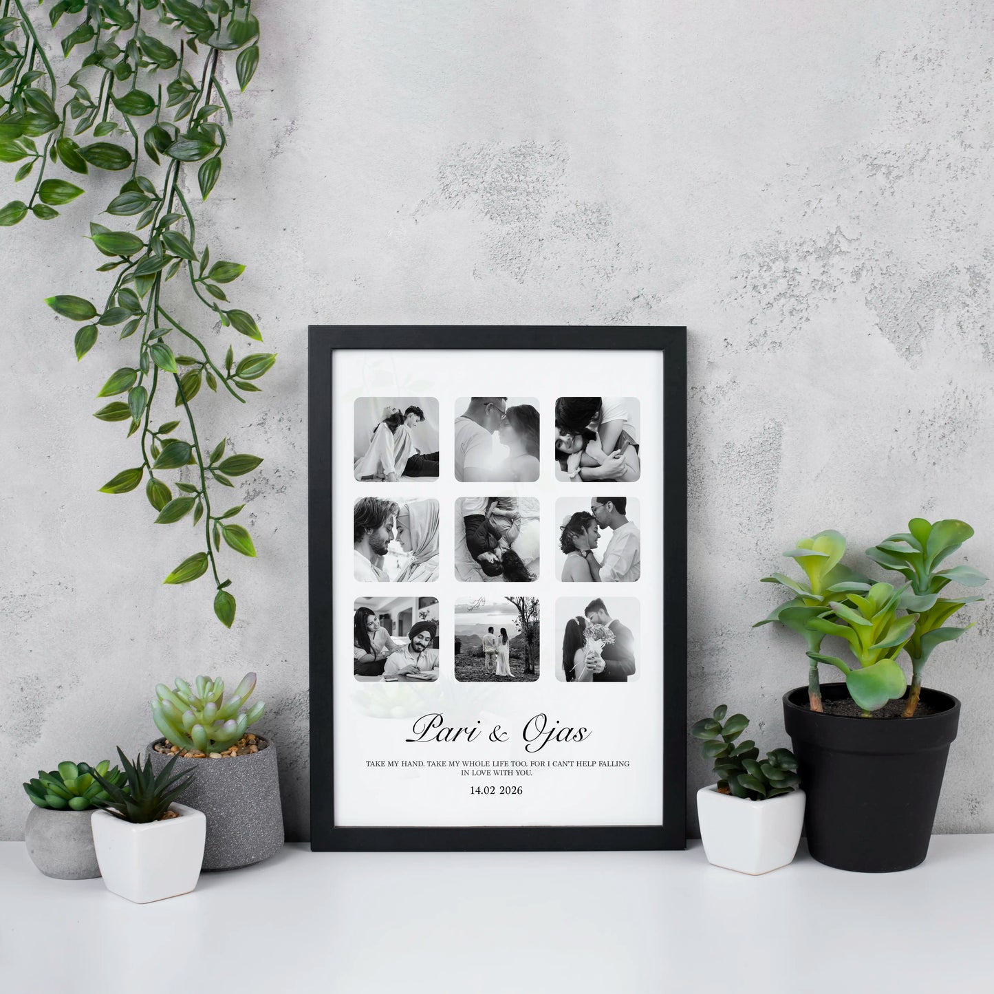 Personalized Best Valentine's Gift for Couple - Custom Name Wall Art Framed (black & white)