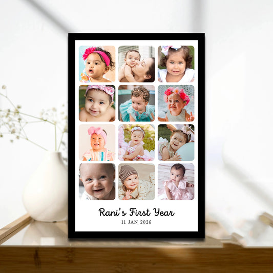 Baby First Year Photo Collage Frame – 12 Photo Memory Frame with name and date