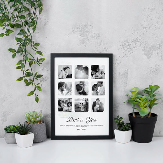 Personalized Best Valentine's Gift for Couple - Custom Name Wall Art Framed (black & white)